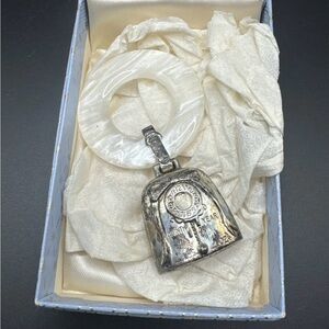 Vintage WEB Sterling Silver Mother Pearl Teething Ring RATTLE Not Engraved